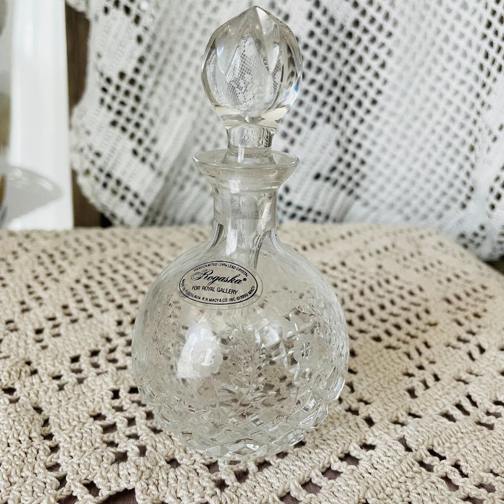 Vintage Original Rogaska 24% Lead Crystal Cut Etched Perfume Bottle 4.75” NWT